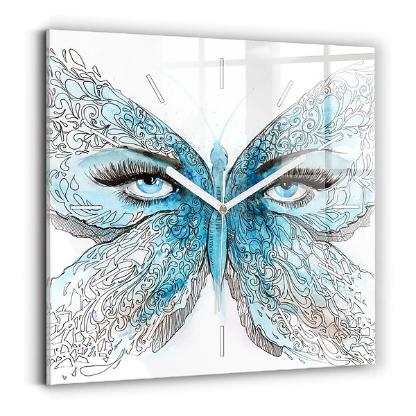 Pendule carrée en verre Visage en forme de papillon
