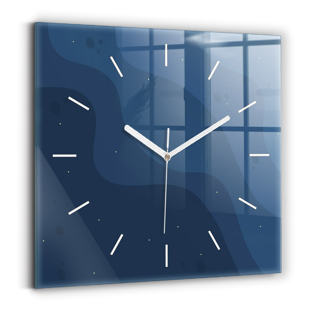 Horloge carrée en verre Vagues bleues