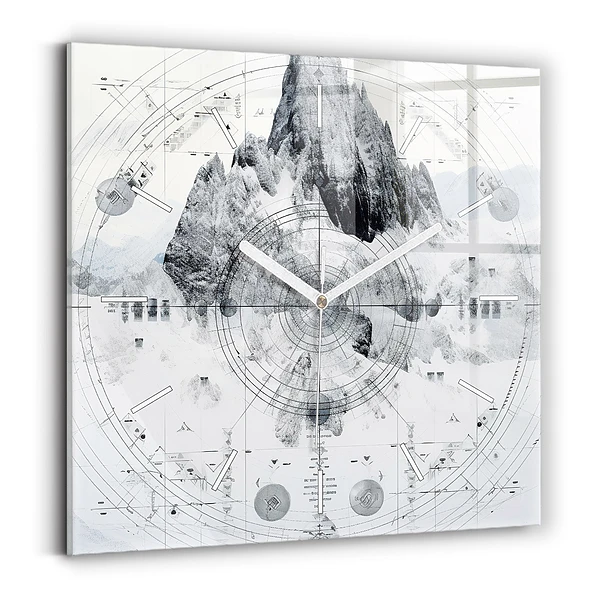 Horloge murale carrée Dessin de montagnes