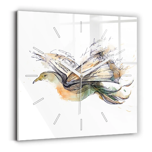 Horloge carrée en verre Oiseau et livre