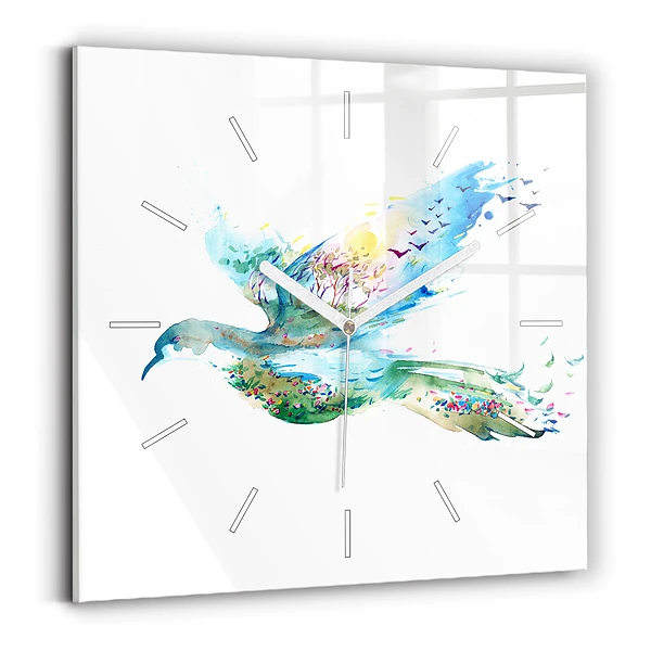 Pendule carrée en verre Abstraction d'un oiseau et d'un printemps