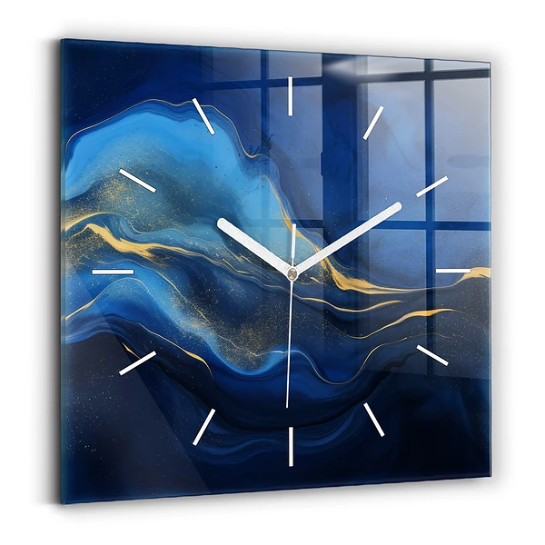 Pendule carrée en verre Marbre bleu