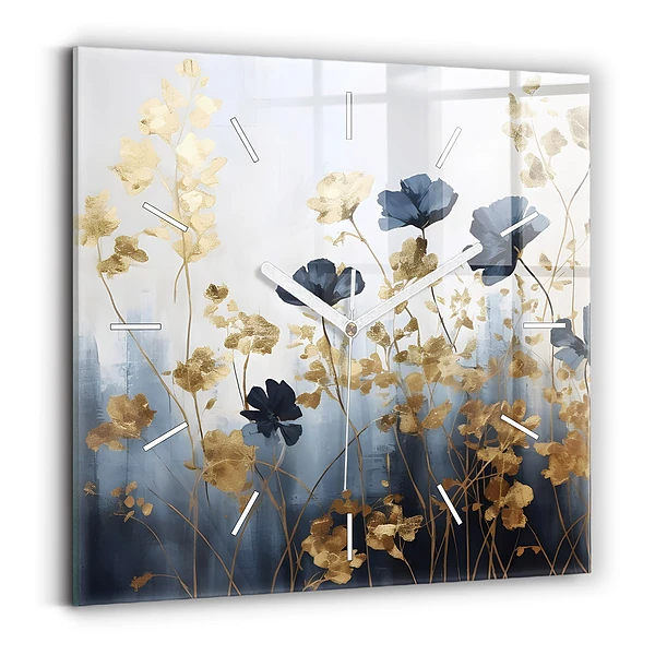 Pendule carrée en verre Fleurs abstraites