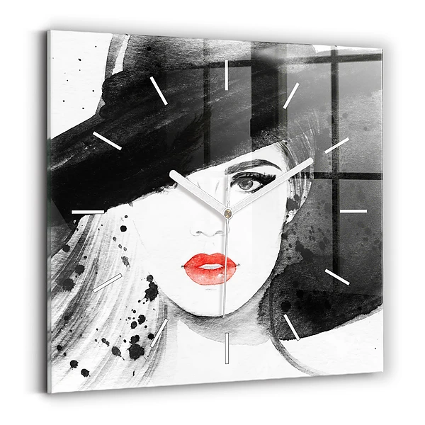 Horloge murale carrée Femme au chapeau