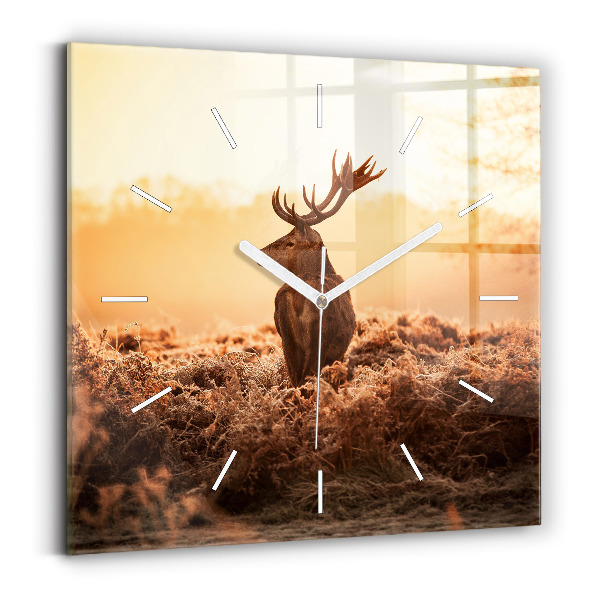 Horloge carrée en verre Cerf au lever du soleil