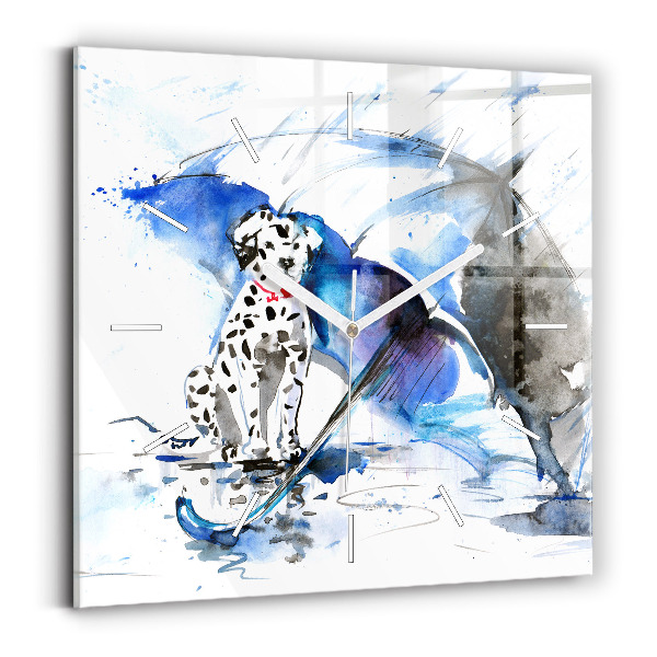 Horloge murale carrée Dalmatien et parapluie