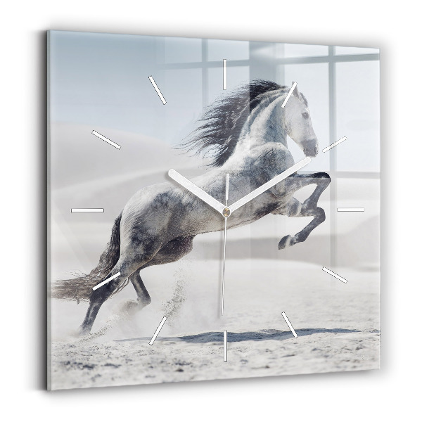 Horloge murale carrée Cheval blanc au galop