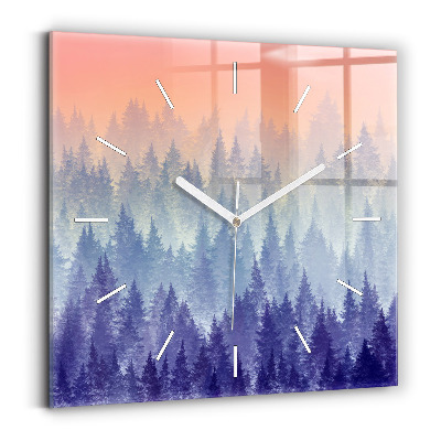 Horloge carrée en verre Forêt dans la brume