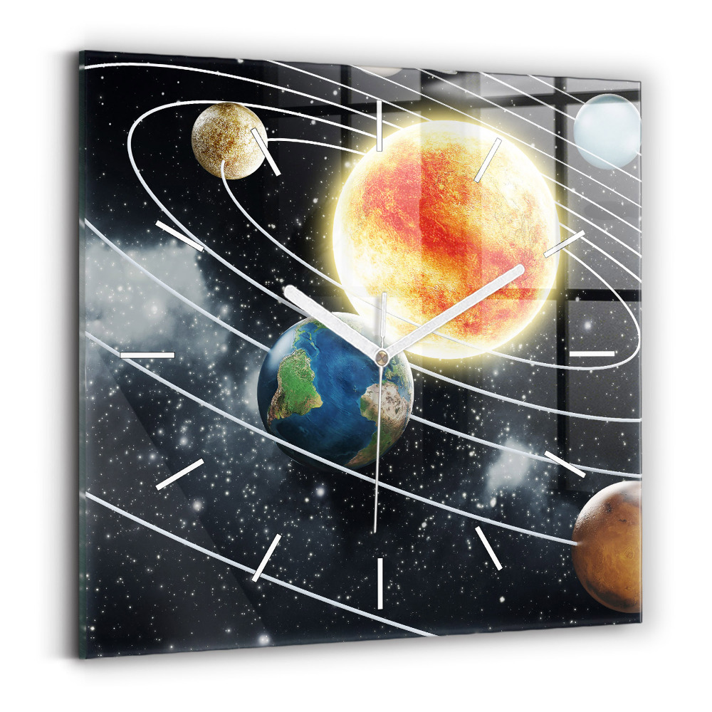 Horloge carrée en verre Système solaire