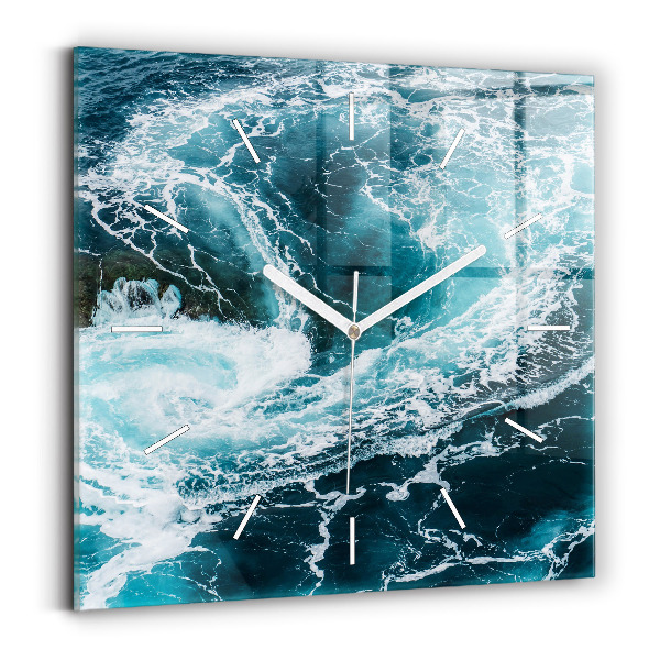 Horloge carrée en verre Vagues écumantes et tourbillonnantes