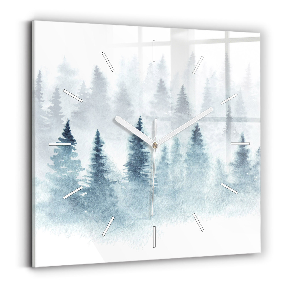 Horloge carrée en verre Forêt d'hiver