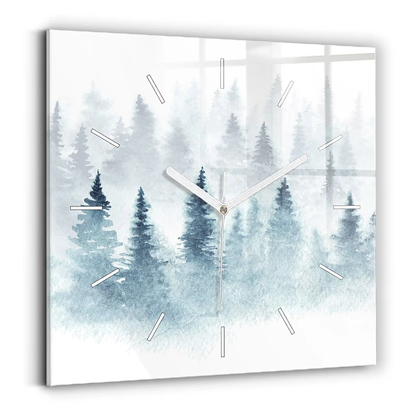 Horloge carrée en verre Forêt d'hiver