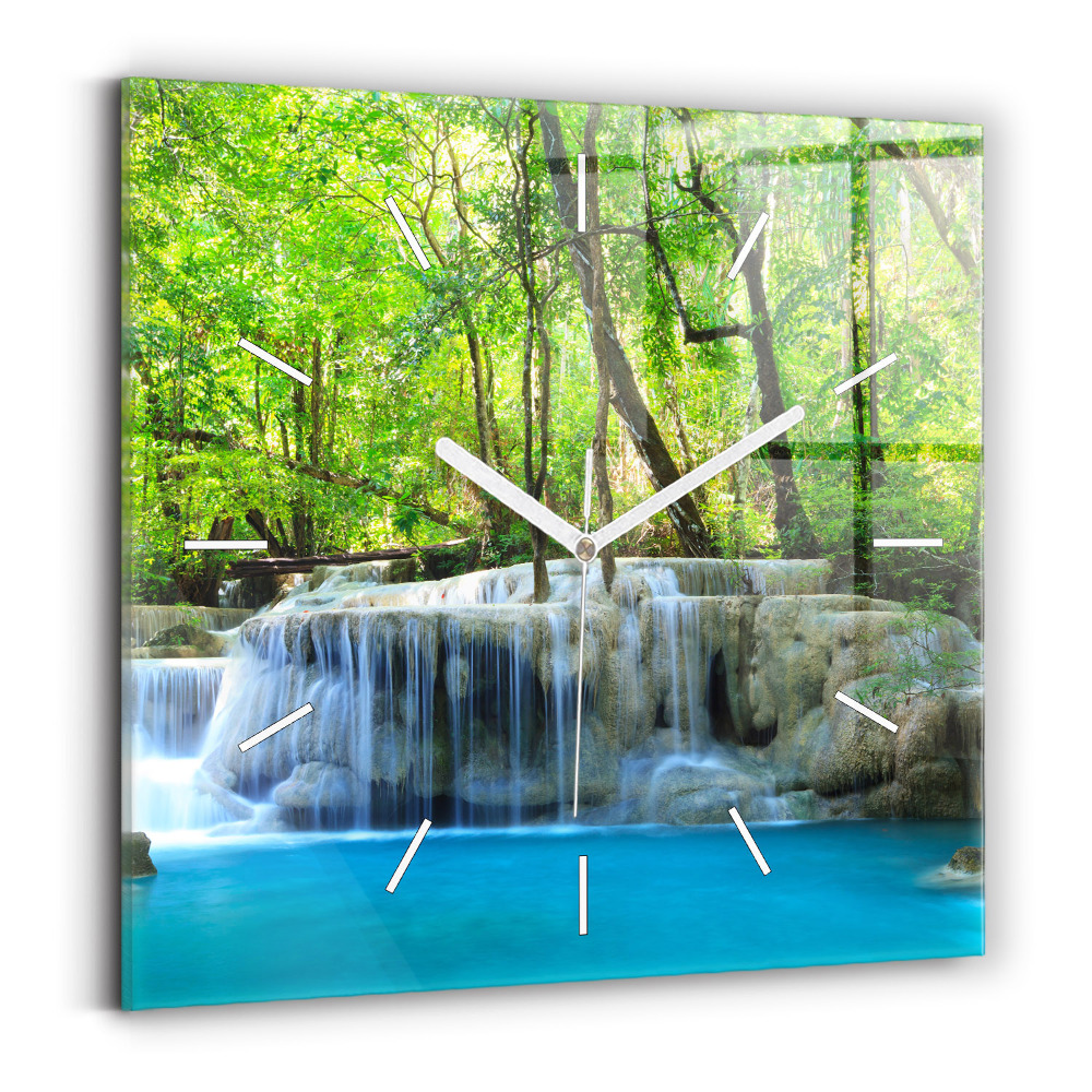 Pendule carrée en verre Cascade dans la forêt