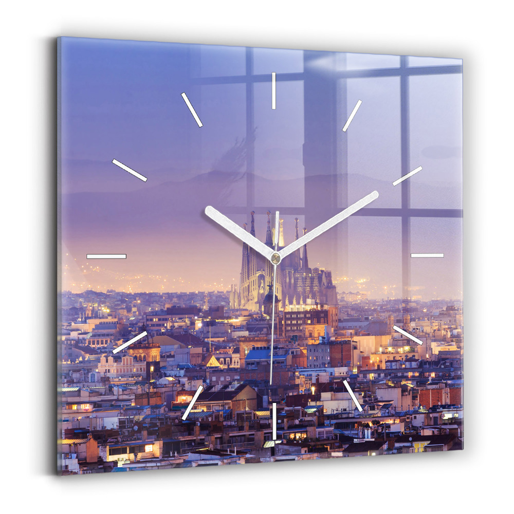Horloge carrée en verre Vue de Barcelone