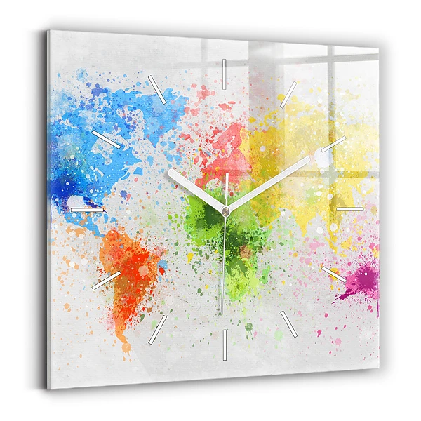 Horloge carrée en verre Carte du monde sur papier