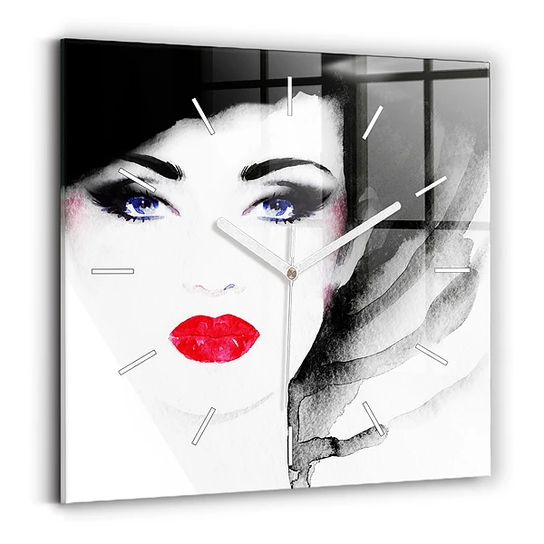 Horloge carrée en verre Portrait de femme