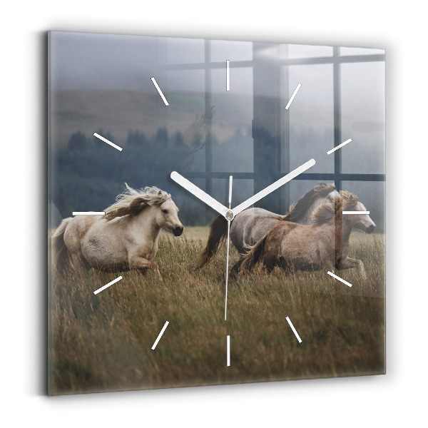 Pendule carrée en verre Chevaux au galop