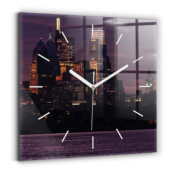Horloge murale carrée Ligne d'horizon de Philadelphie