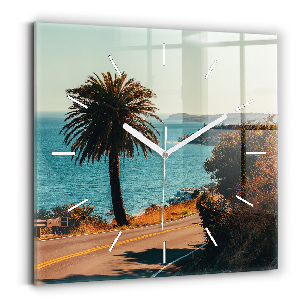 Horloge carrée en verre Palmiers à Malibu