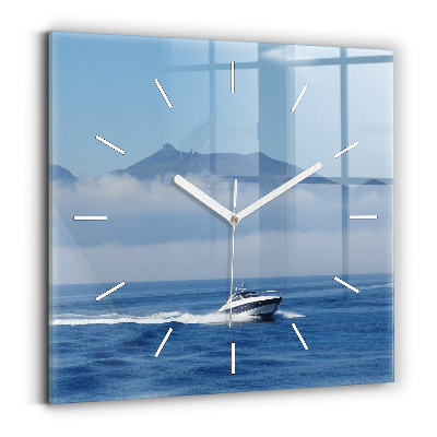 Horloge carrée en verre Bateau flottant sur l'océan