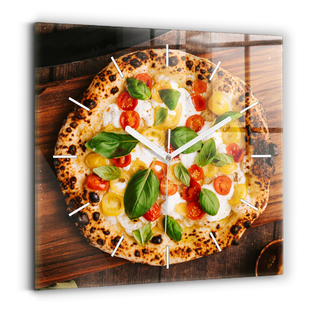 Pendule carrée en verre Pizza italienne