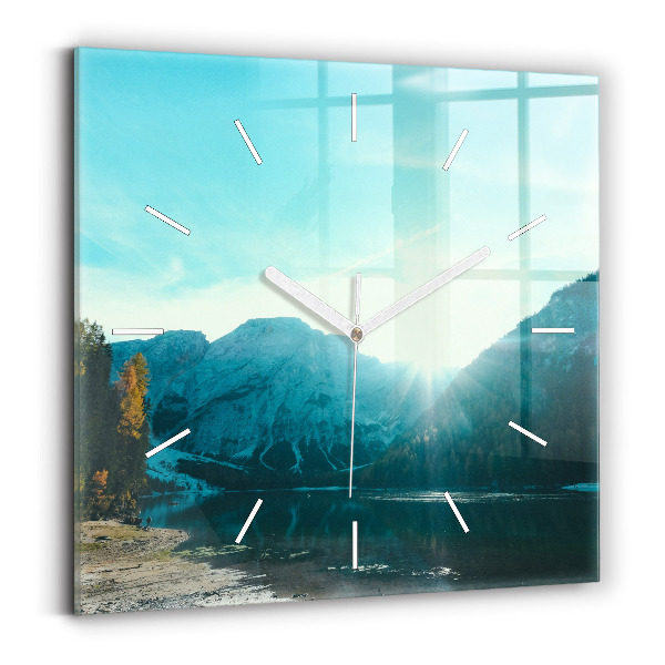 Horloge carrée en verre Montagne et rivière en Pologne