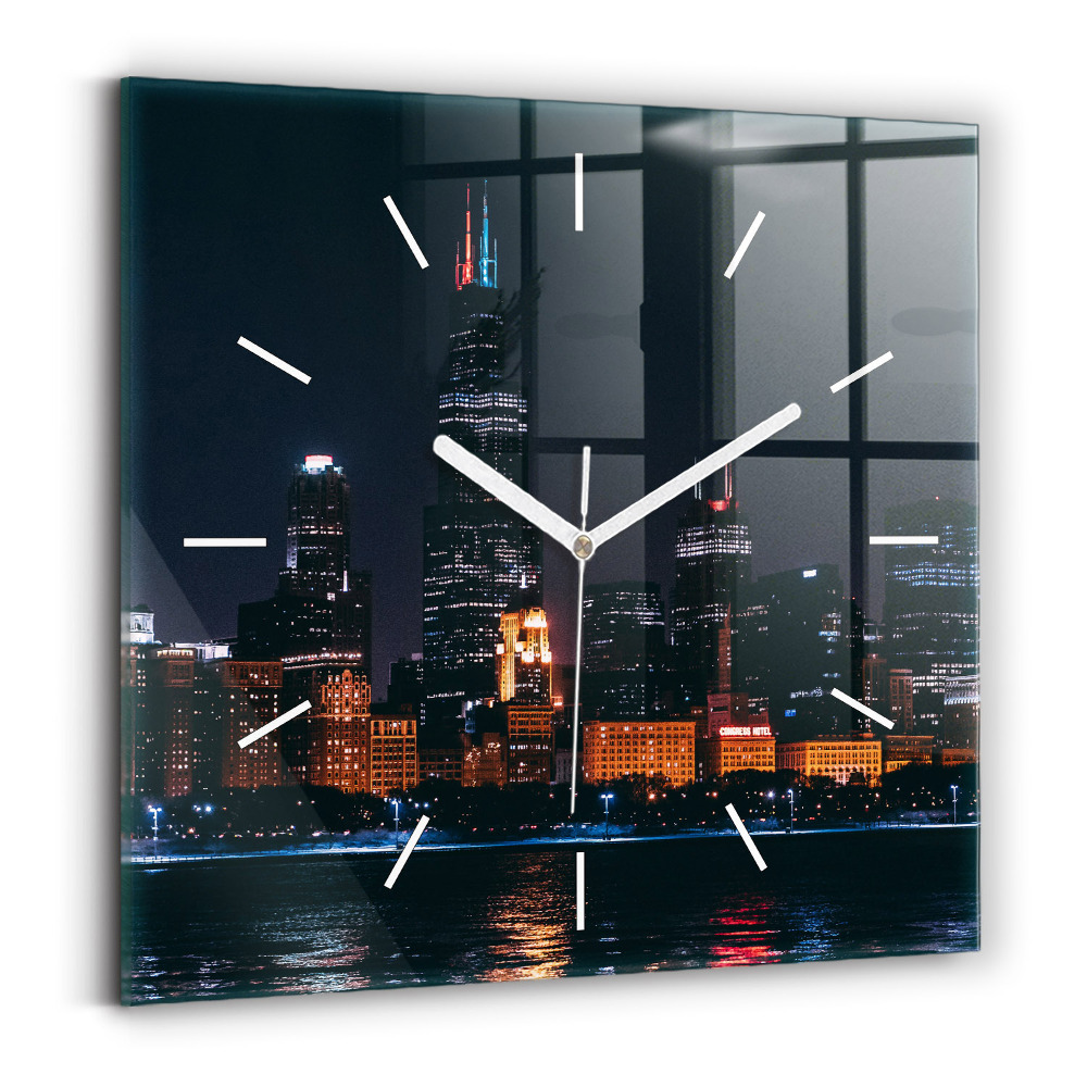 Horloge carrée en verre Paysage urbain de Chicago