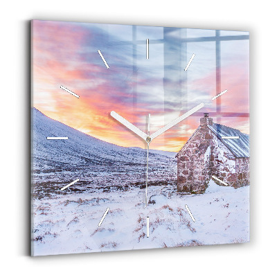 Pendule carrée en verre Chalet dans les montagnes