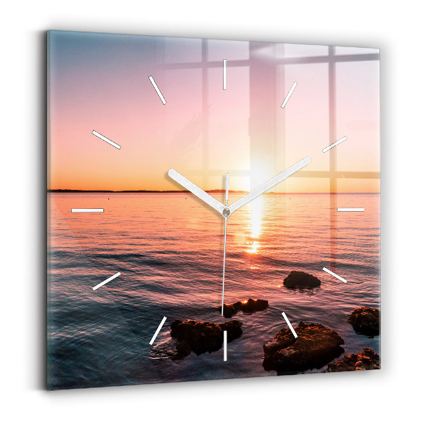 Horloge murale carrée Rochers au coucher du soleil