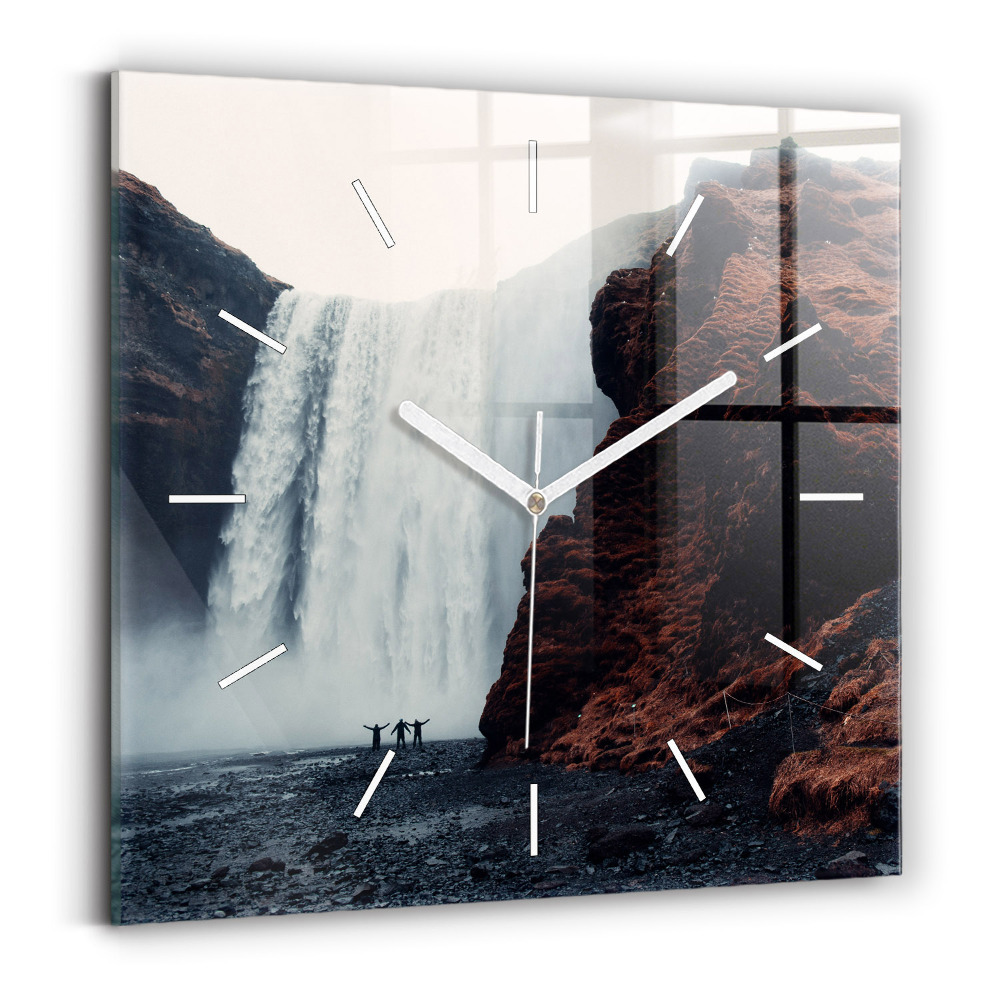 Horloge murale carrée Paysage de cascade en Islande