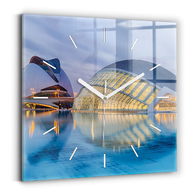 Horloge carrée en verre Coucher de soleil en ville