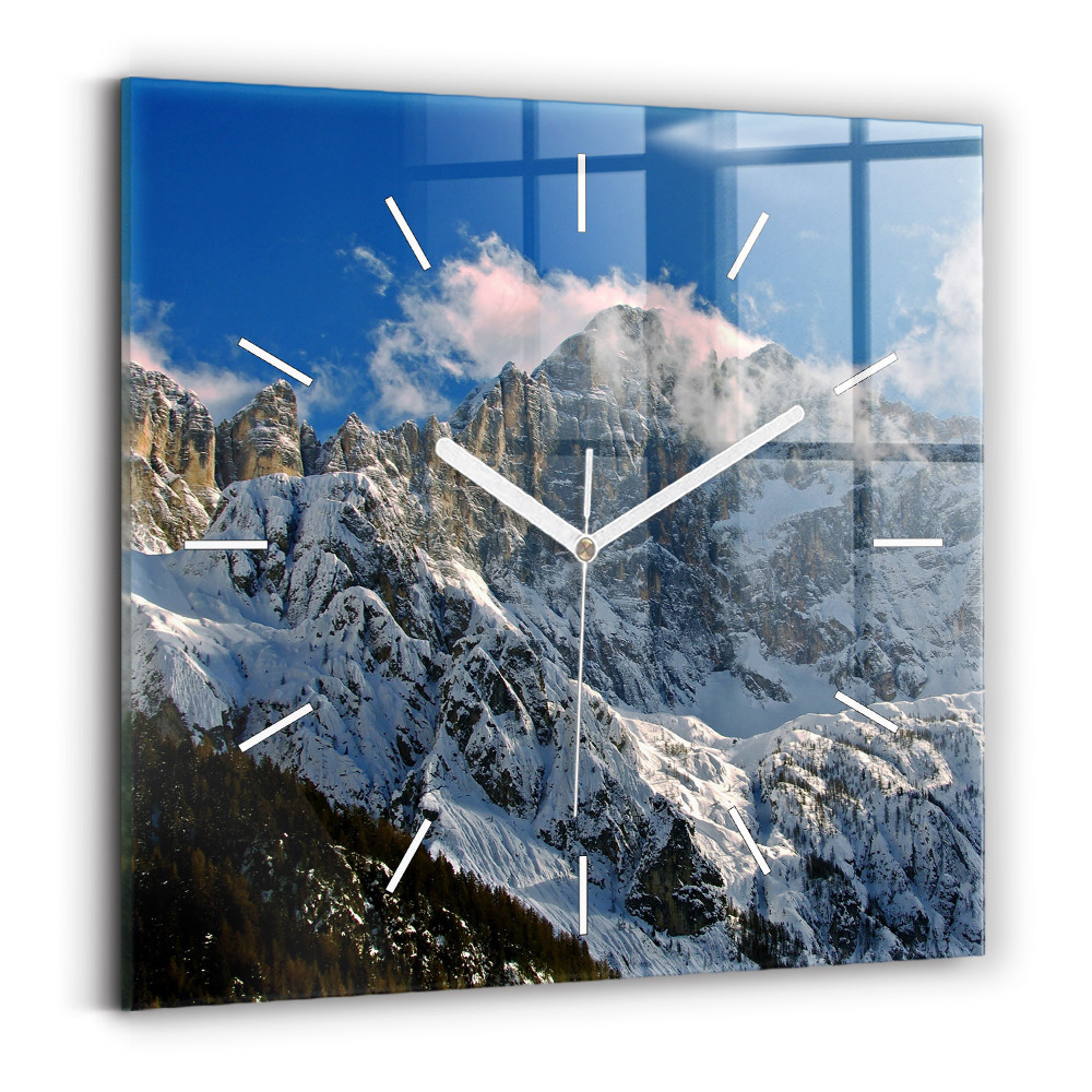 Horloge carrée en verre Montagnes sous un ciel bleu