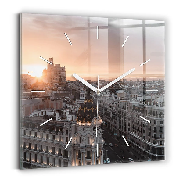 Pendule carrée en verre Villes au coucher du soleil