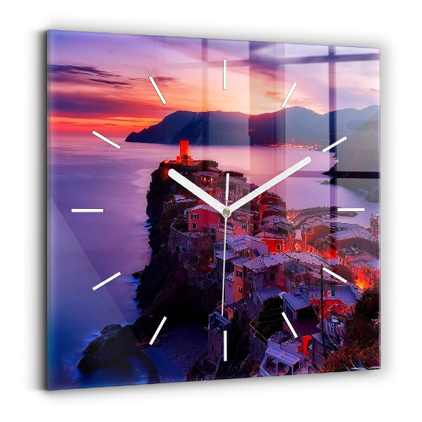 Horloge carrée en verre Maisons près du lac