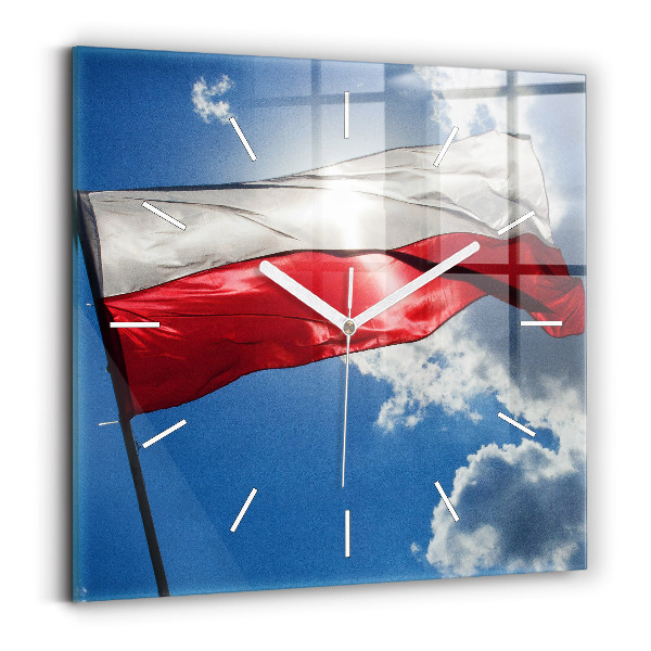 Horloge murale carrée Drapeau polonais sur fond de ciel
