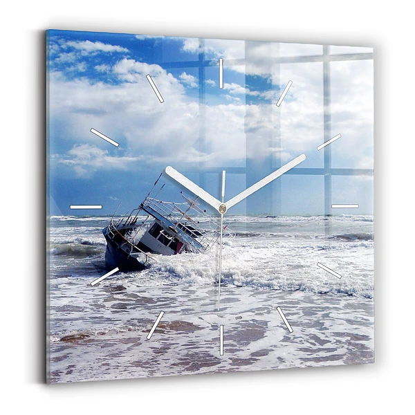 Pendule carrée en verre Bateau coulé