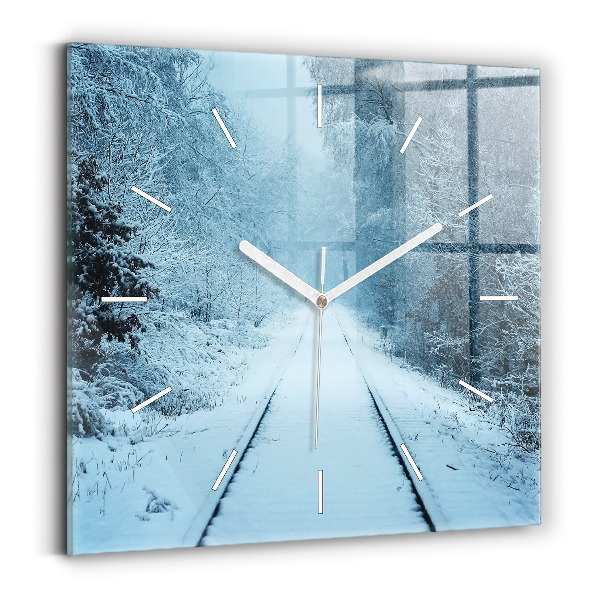 Horloge carrée en verre Cerfs sur la voie ferrée