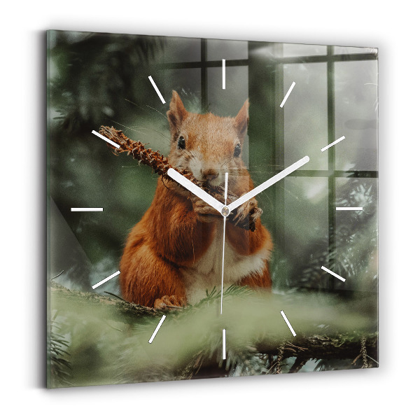 Horloge carrée en verre Écureuil et animaux sauvages