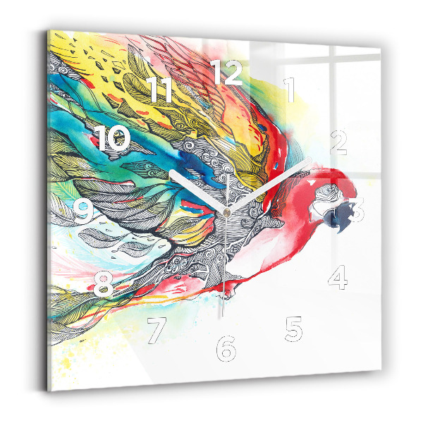 Horloge murale carrée Perroquet coloré en vol