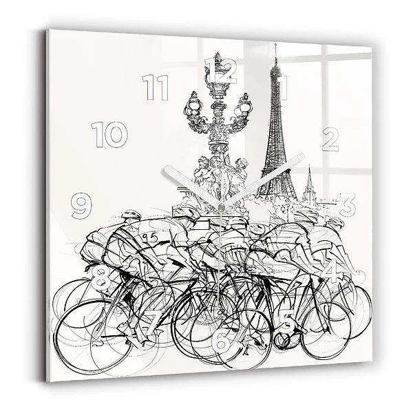 Pendule carrée en verre Dessin d'une course cycliste