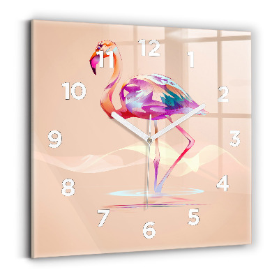Horloge carrée en verre Illustration d'un flamant rose