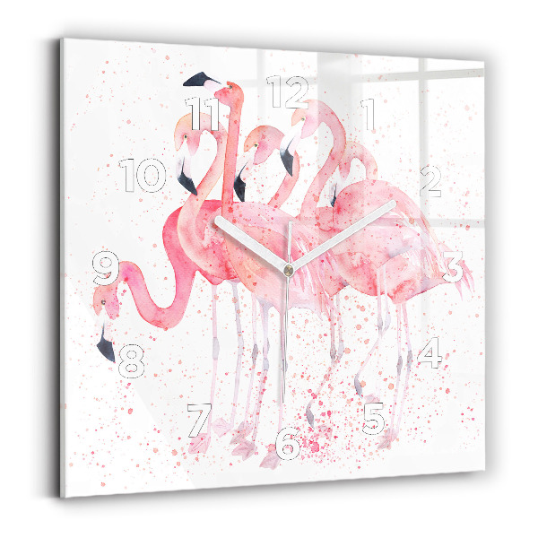 Horloge carrée en verre Grappe de flamants roses