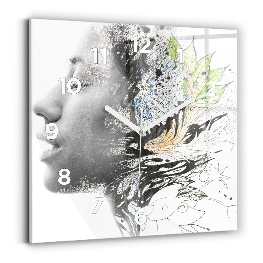 Pendule carrée en verre Visage abstrait d'une femme