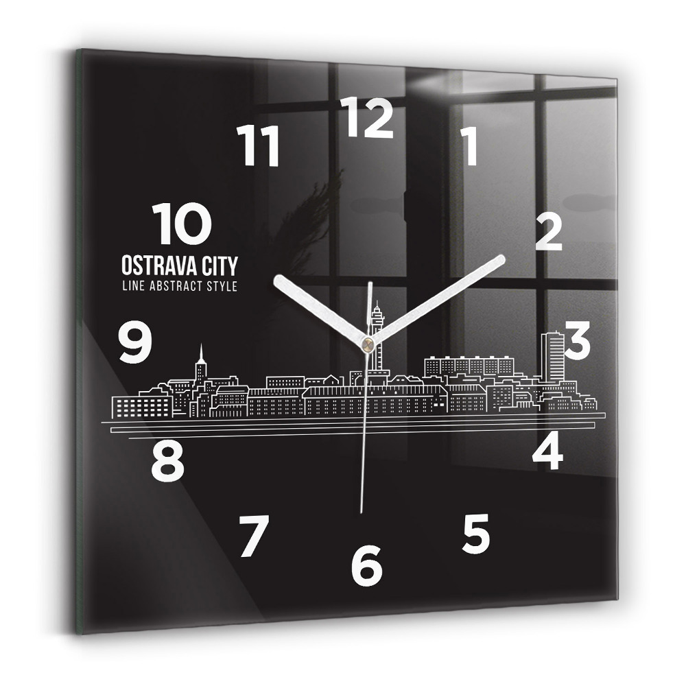 Horloge carrée en verre Dessin de la ville d'Ostrava