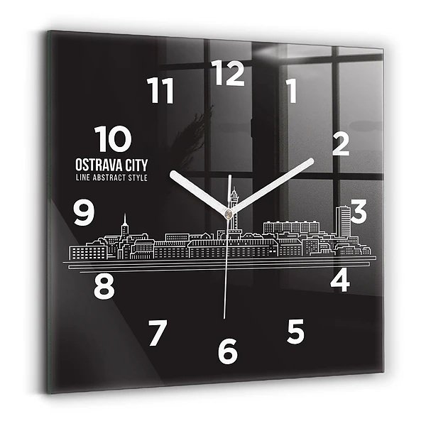 Horloge carrée en verre Dessin de la ville d'Ostrava