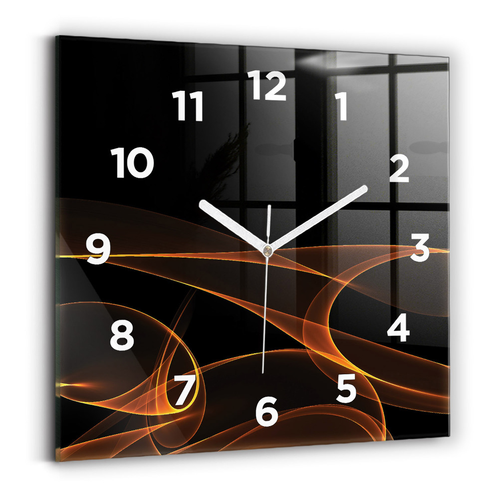 Horloge carrée en verre Lignes orange