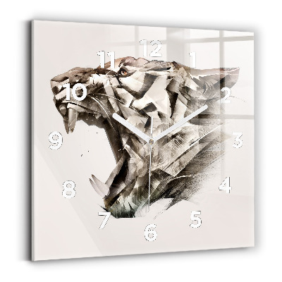 Pendule carrée en verre Portrait peint d'un tigre