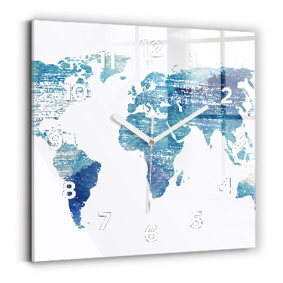 Horloge murale carrée Carte du monde