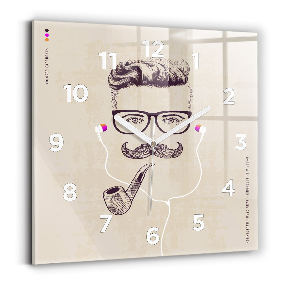 Horloge carrée en verre Homme avec une pipe