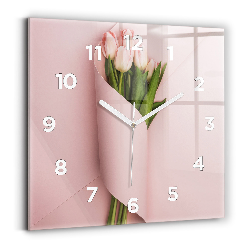 Horloge murale carrée Bouquet de tulipes